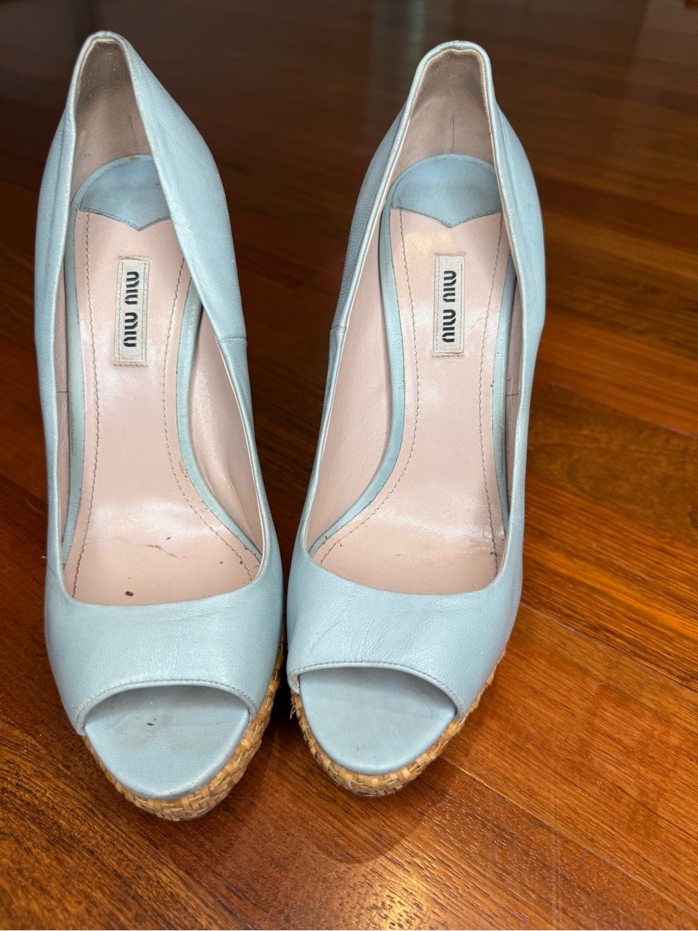 Miu Miu Pale Blue Peep-Toe Platforms